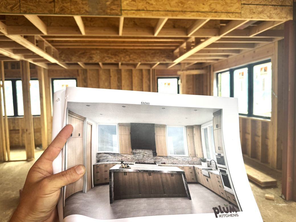 Kitchen at framing with rendering held up