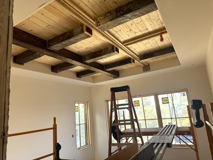 Beamed ceiling under construction