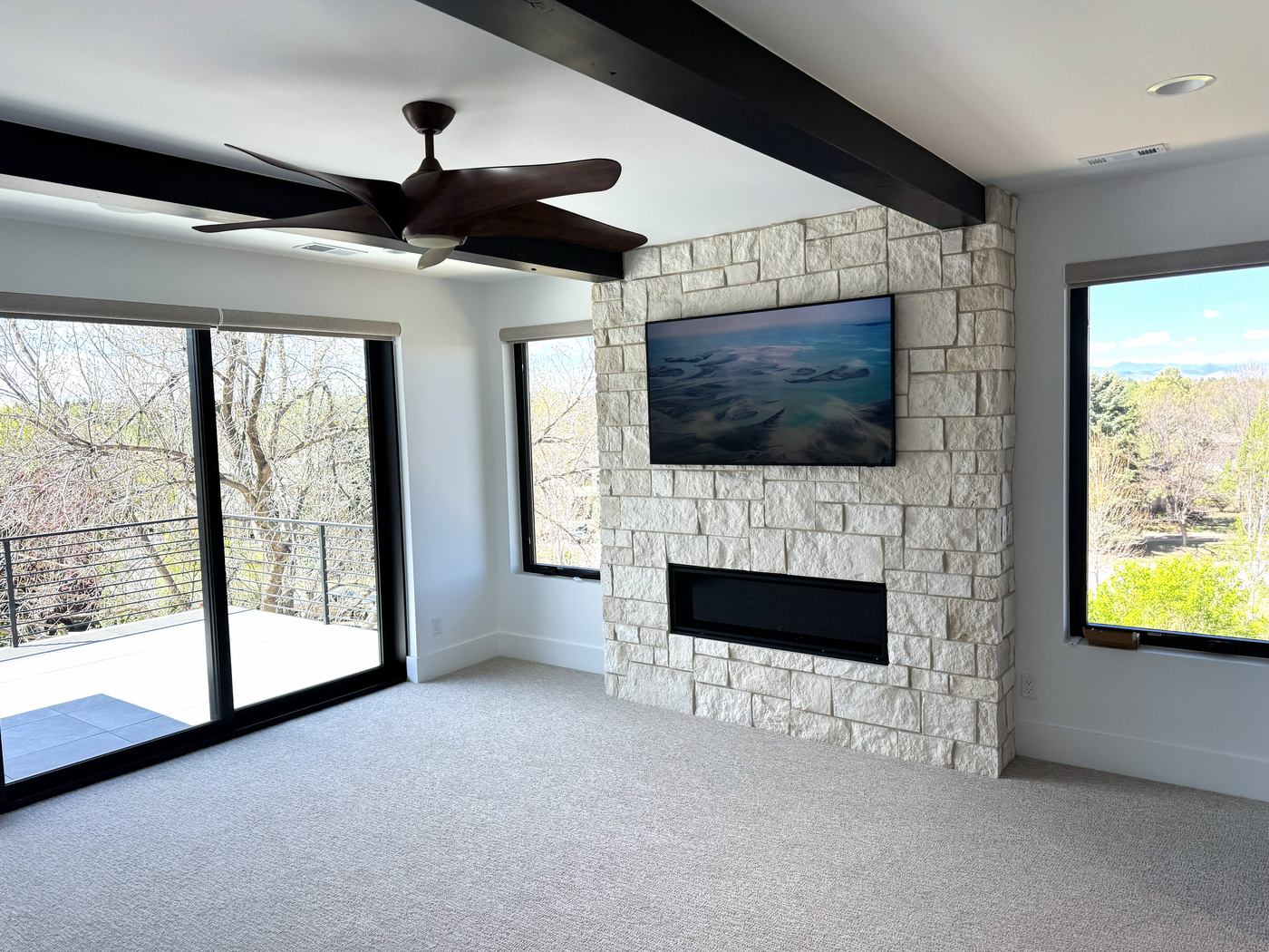 Bright living space with mountain views